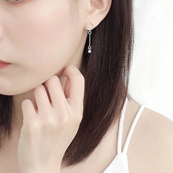 NEW 925 Sterling Silver Diamond Circle Earrings - Picture 5 of 8